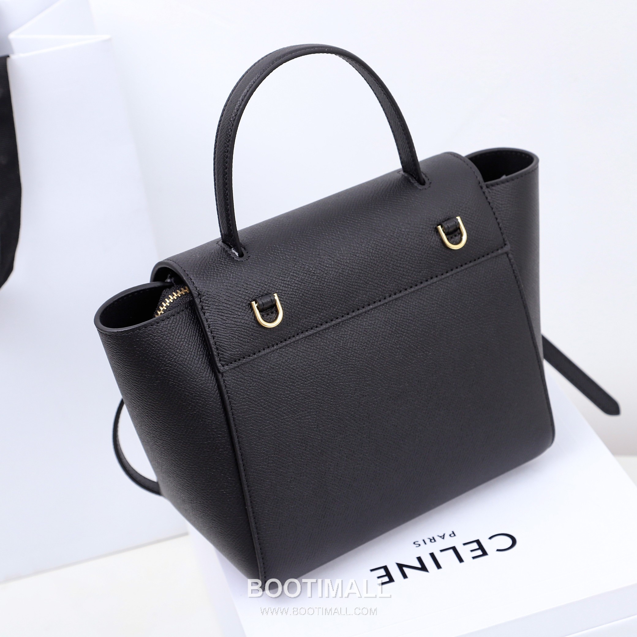 Celine Calfskin Leather Bucket Crossbody Bag with Flap Zip Strap Detail 셀린느 카프스킨 레더 버킷 크로스바디백 175519 20cm 8