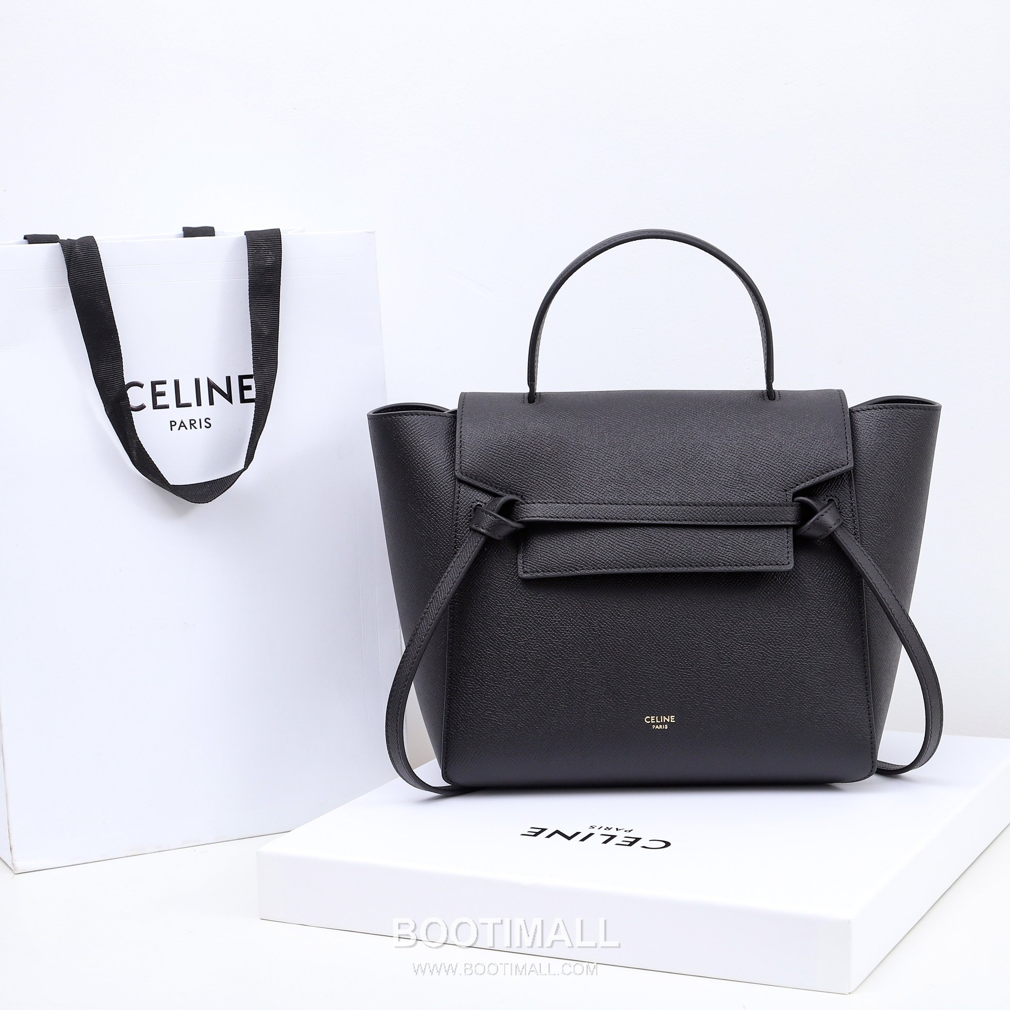 Celine Calfskin Leather Bucket Shoulder Bag with Flap Zip Strap Detail 셀린느 카프스킨 레더 버킷 숄더백 175520 24cm 1