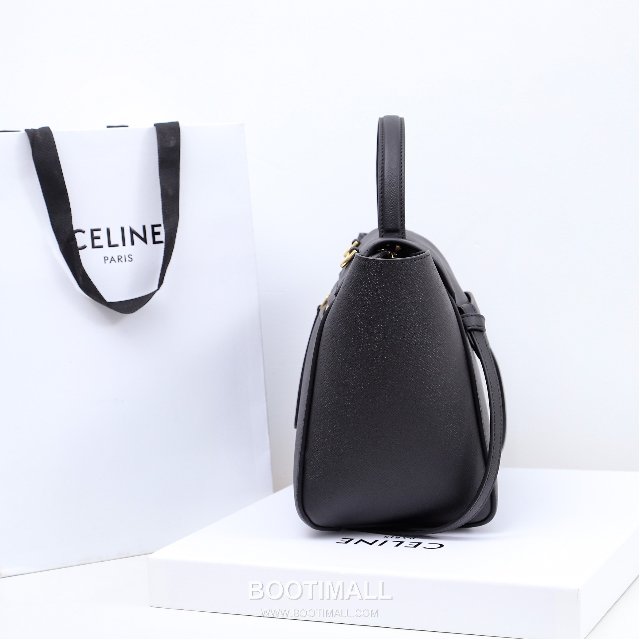 Celine Calfskin Leather Bucket Shoulder Bag with Flap Zip Strap Detail 셀린느 카프스킨 레더 버킷 숄더백 175520 24cm 3