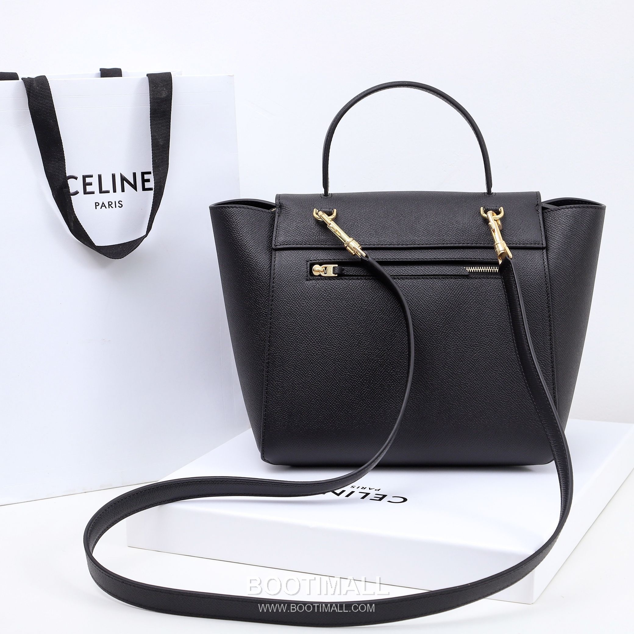 Celine Calfskin Leather Bucket Shoulder Bag with Flap Zip Strap Detail 셀린느 카프스킨 레더 버킷 숄더백 175520 24cm 4