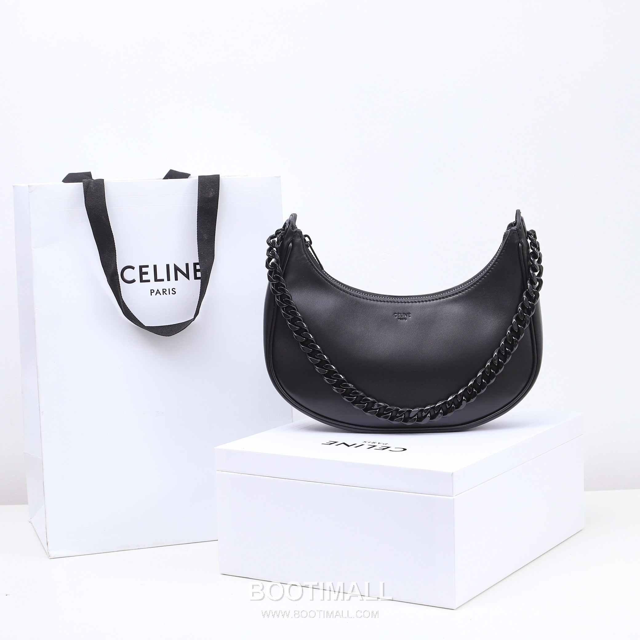 Celine Ava Calfskin Leather Shoulder Bag with Chain Strap Moon Shape Detail 셀린느 아바 카프스킨 레더 숄더백 199583 25cm 1
