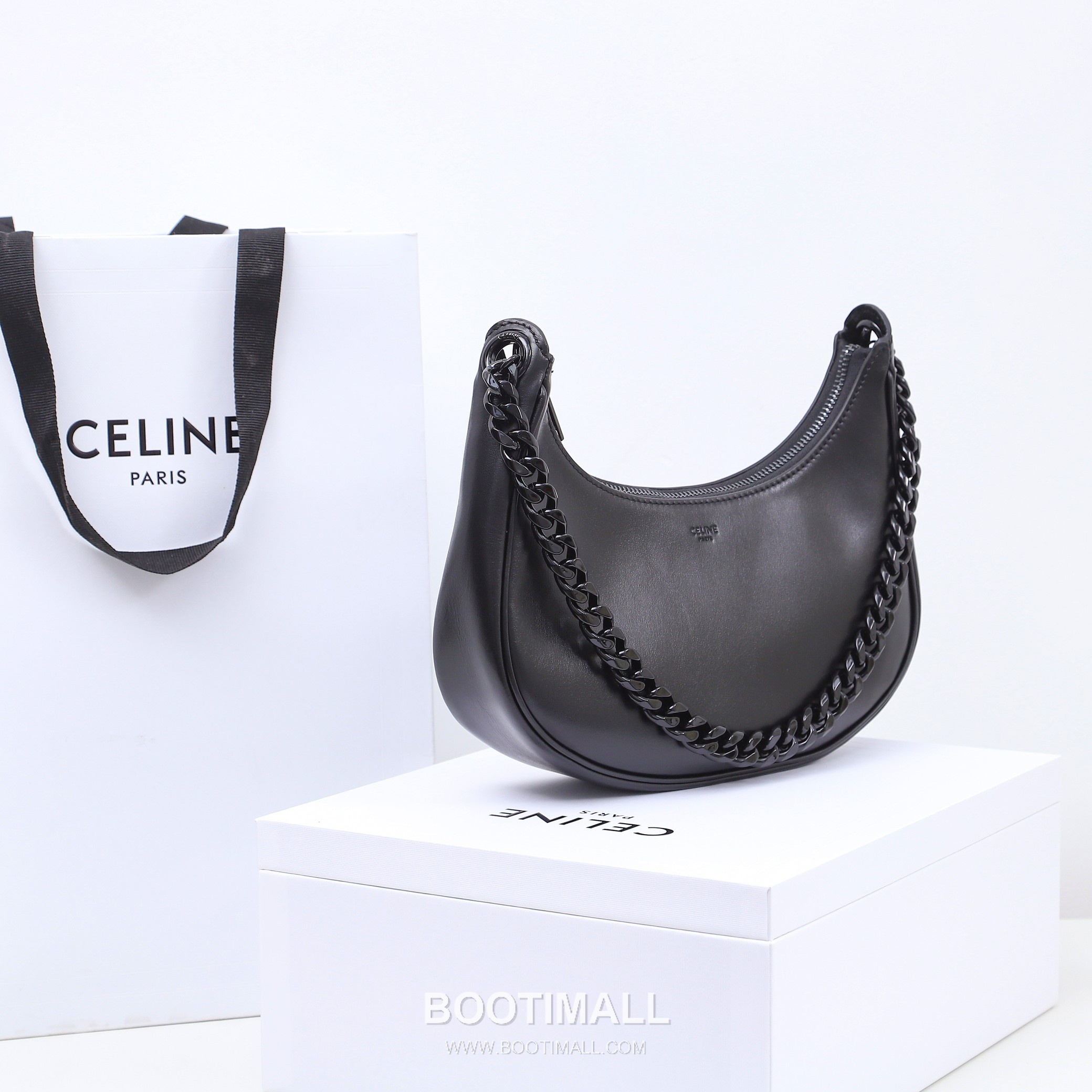 Celine Ava Calfskin Leather Shoulder Bag with Chain Strap Moon Shape Detail 셀린느 아바 카프스킨 레더 숄더백 199583 25cm 2