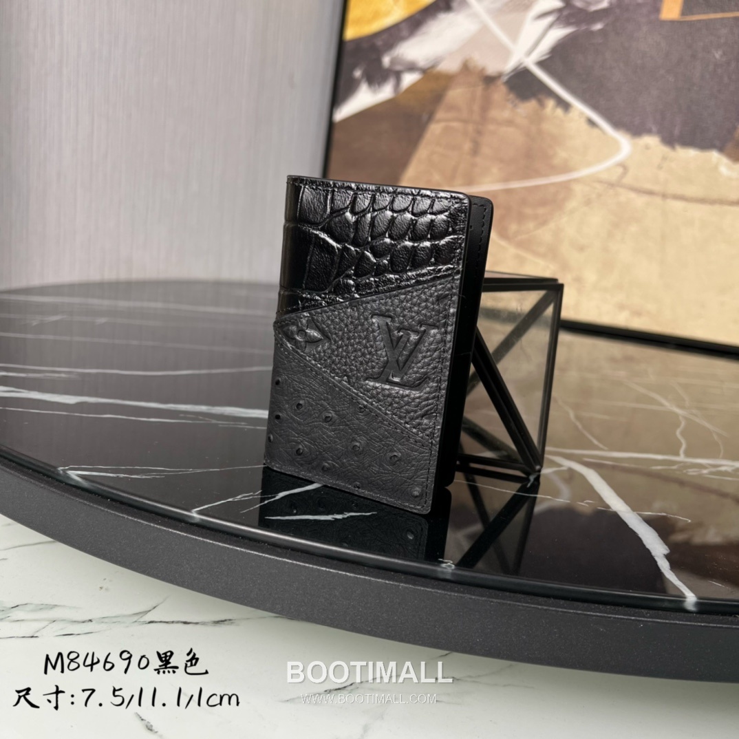 Louis Vuitton Pocket Organizer Monogram Eclipse Canvas Crocodile Ostrich Leather Card Holder 루이비통 포켓 오거나이저 모노그램 이클립스 캔버스 크로커다일 오스트리치 카드지갑 M84690 11.1cm 1