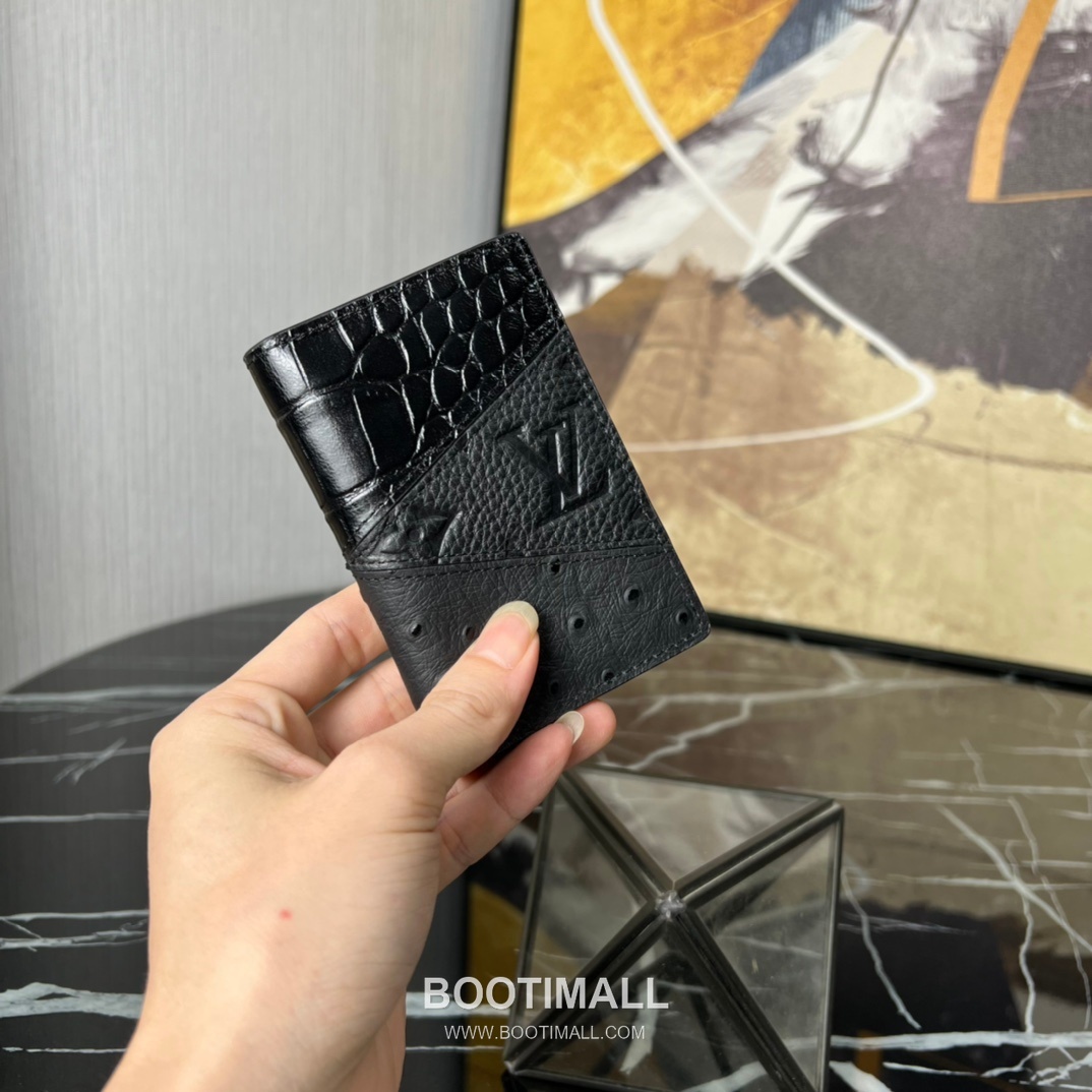 Louis Vuitton Pocket Organizer Monogram Eclipse Canvas Crocodile Ostrich Leather Card Holder 루이비통 포켓 오거나이저 모노그램 이클립스 캔버스 크로커다일 오스트리치 카드지갑 M84690 11.1cm 4