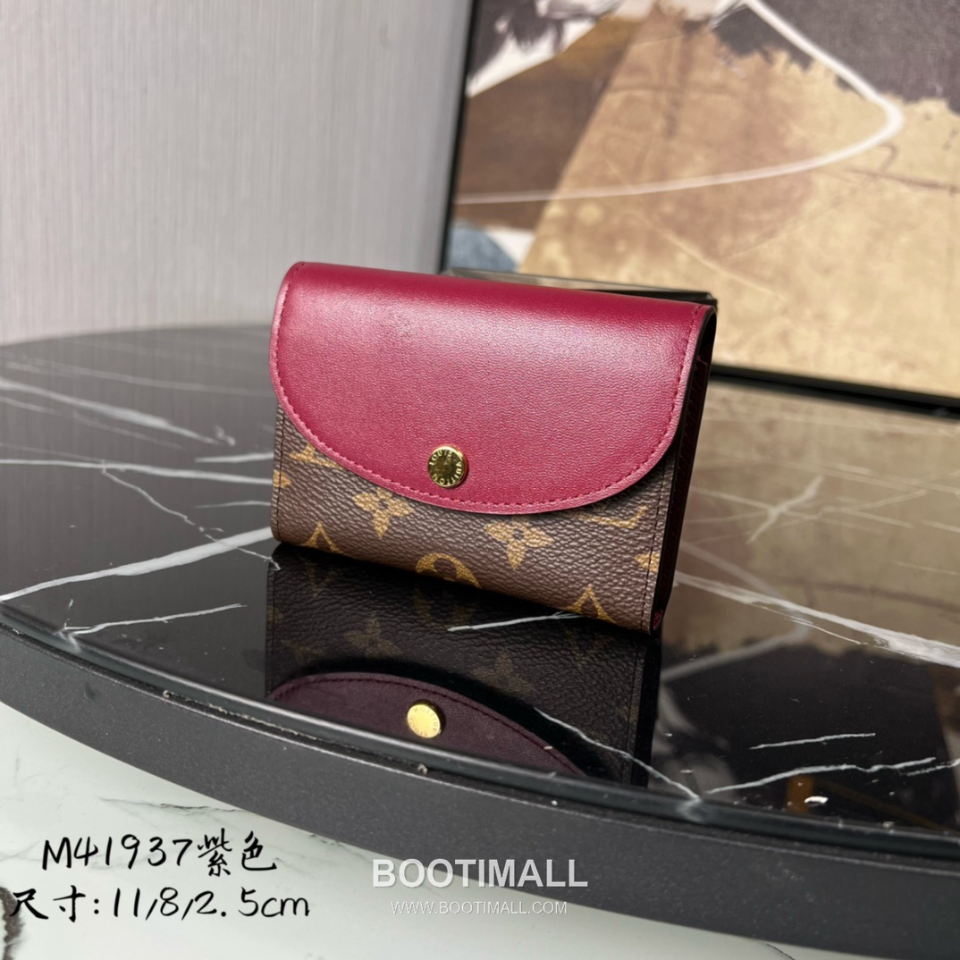 Louis Vuitton Rosalie Coin Purse Monogram Canvas Calfskin Leather Flap Card Holder with Zip Pocket 루이비통 로잘리 모노그램 캔버스 카프스킨 레더 플랩 카드 코인지갑 M41937 11cm 1