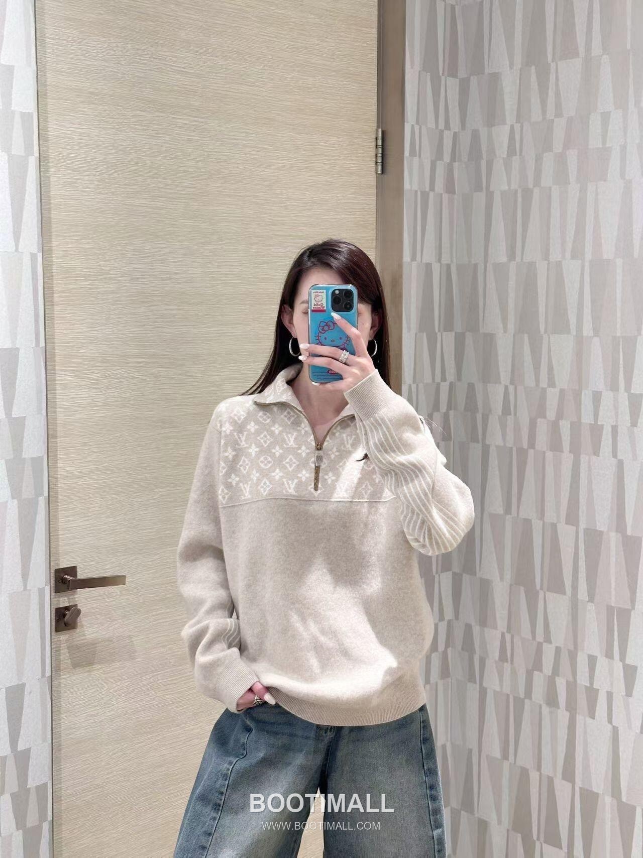 Louis Vuitton 2026FW Monogram Jacquard Wool Blend Half Zip Knit Sweater 루이비통 2026FW 모노그램 자카드 울 혼방 하프집 니트 스웨터 22