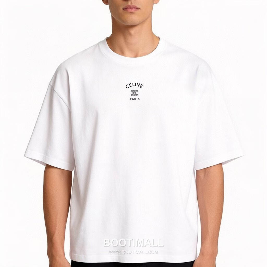 Celine 2026FW Triomphe Embroidered Cotton T-Shirt with Logo Detail 셀린느 2026FW 트리옹프 자수 코튼 반팔 티셔츠 로고 디테일 1