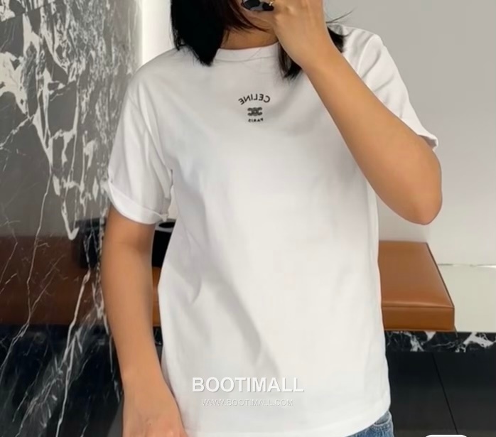 Celine 2026FW Triomphe Embroidered Cotton T-Shirt with Logo Detail 셀린느 2026FW 트리옹프 자수 코튼 반팔 티셔츠 로고 디테일 4