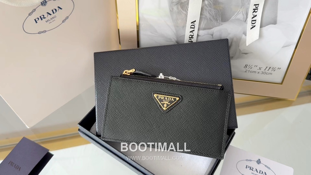 Prada Saffiano Leather Card Holder Wallet with Zip Coin Pocket Detail 프라다 사피아노 레더 지퍼 코인포켓 카드홀더 지갑 1MC079 15cm 1