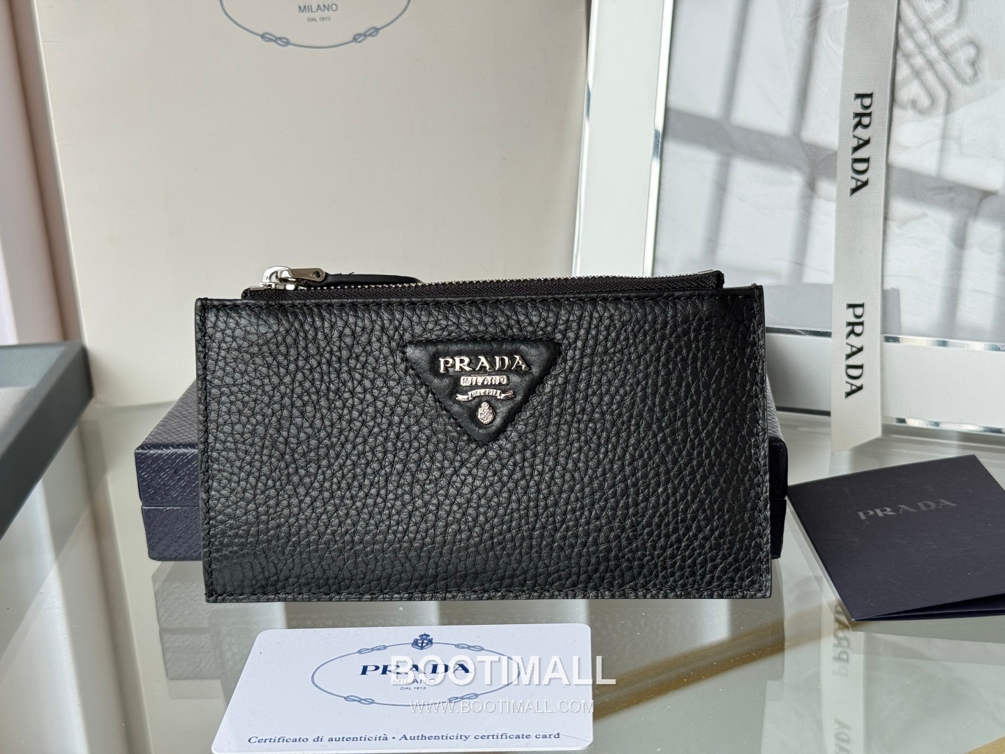 Prada Pebbled Calfskin Leather Card Holder Wallet with Zip Coin Pocket Detail 프라다 페블드 카프스킨 레더 지퍼 코인포켓 카드홀더 지갑 2MC086 13cm 2