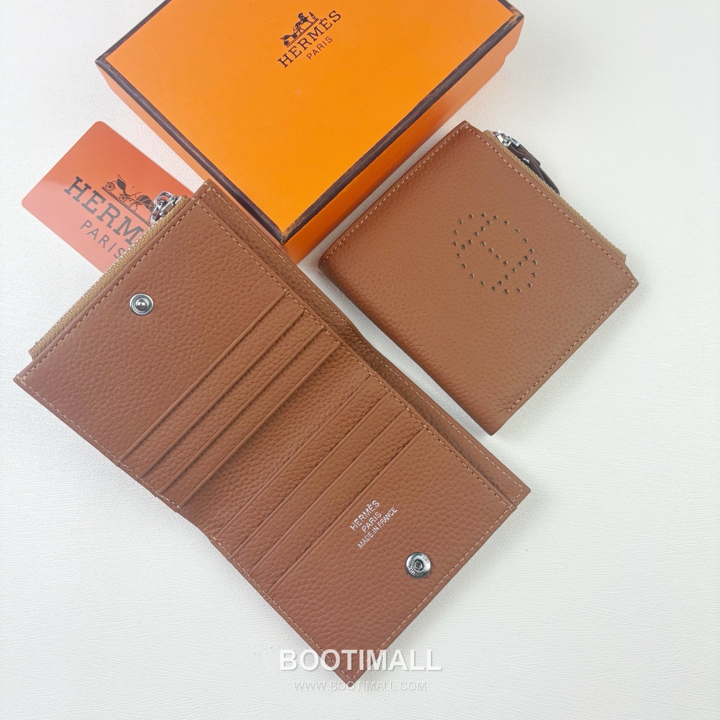 Hermes Barenia Calfskin Leather Compact Wallet with Perforated Detail Zip Coin Pocket 에르메스 바레니아 카프스킨 레더 펀칭 디테일 지퍼 코인포켓 반지갑 6357 10.5cm 2