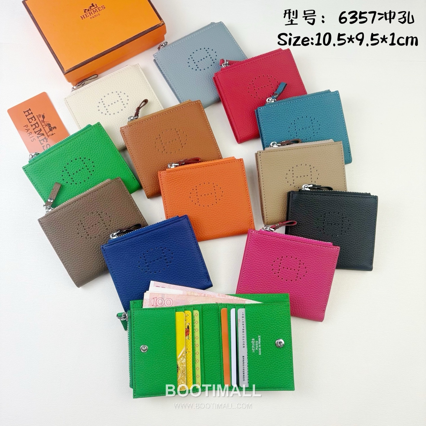 Hermes Barenia Calfskin Leather Compact Wallet with Perforated Detail Zip Coin Pocket 에르메스 바레니아 카프스킨 레더 펀칭 디테일 지퍼 코인포켓 반지갑 6357 10.5cm 9