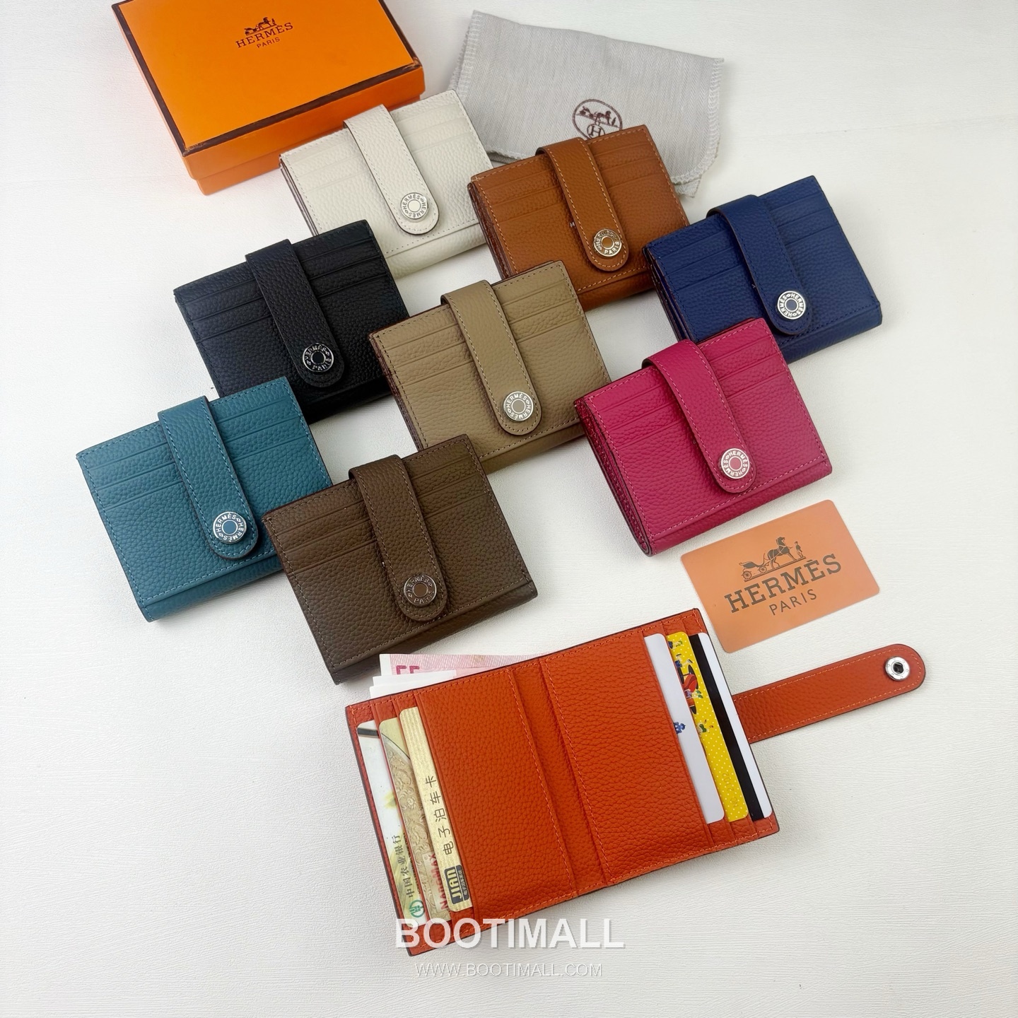 Hermes Togo Calfskin Leather Compact Wallet with Button Closure Detail 에르메스 토고 카프스킨 레더 버튼 클로저 반지갑 497 10.5cm 9