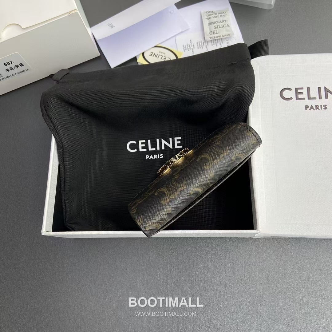 Celine Triomphe Calfskin Leather Card Holder Wallet with Flap Snap Closure Detail 셀린느 트리옹프 카프스킨 레더 플랩 스냅 클로저 카드홀더 지갑 10I582CPJ.04LU 10cm 6