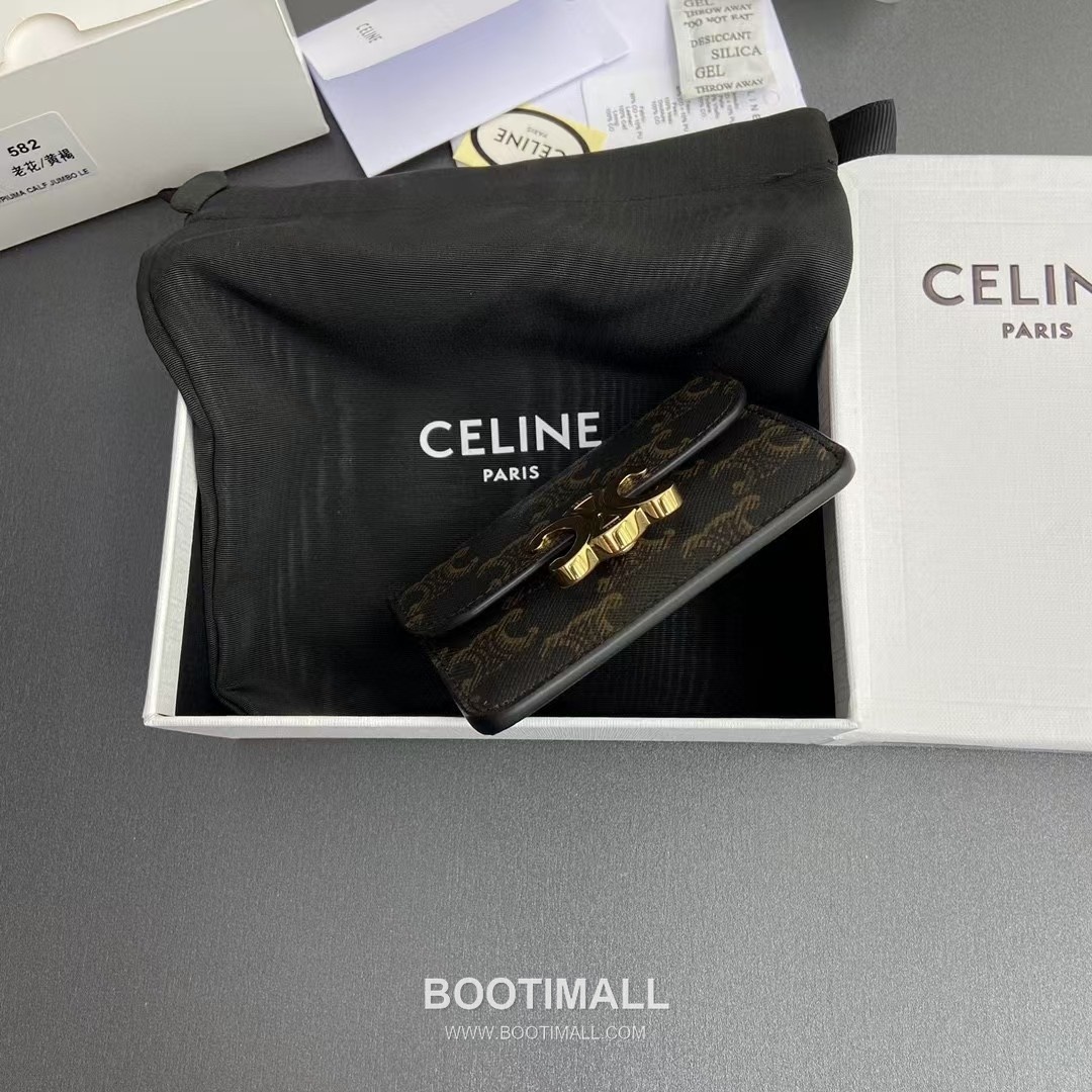 Celine Triomphe Calfskin Leather Card Holder Wallet with Flap Snap Closure Detail 셀린느 트리옹프 카프스킨 레더 플랩 스냅 클로저 카드홀더 지갑 10I582CPJ.04LU 10cm 9