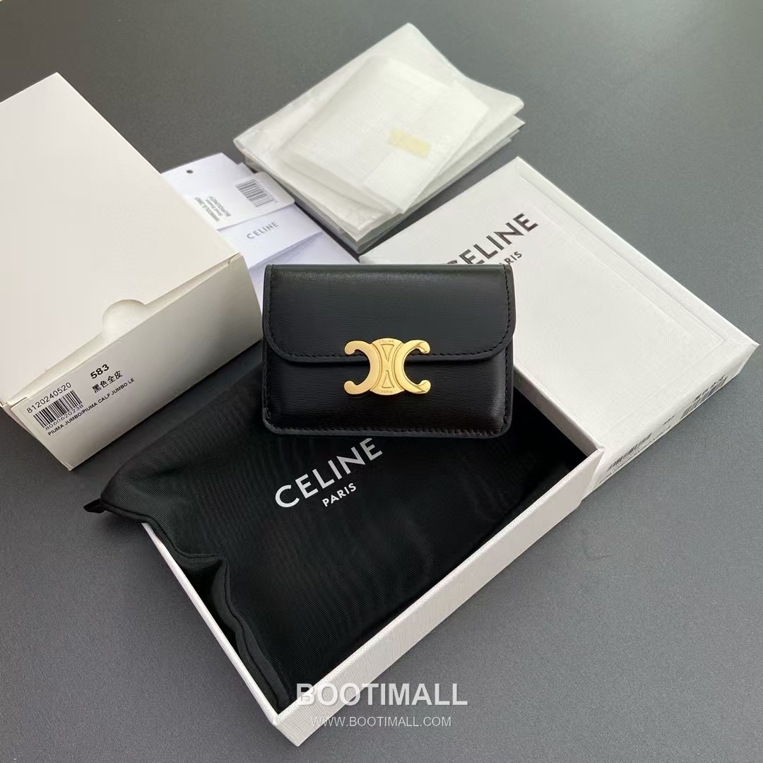 Celine Triomphe Calfskin Leather Card Holder Wallet with Flap Snap Closure Detail 셀린느 트리옹프 카프스킨 레더 플랩 스냅 클로저 카드홀더 지갑 10I582CPJ.04LU 10cm 1