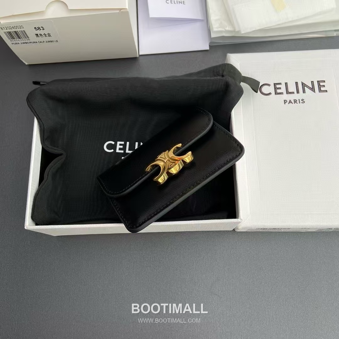 Celine Triomphe Calfskin Leather Card Holder Wallet with Flap Snap Closure Detail 셀린느 트리옹프 카프스킨 레더 플랩 스냅 클로저 카드홀더 지갑 10I582CPJ.04LU 10cm 2