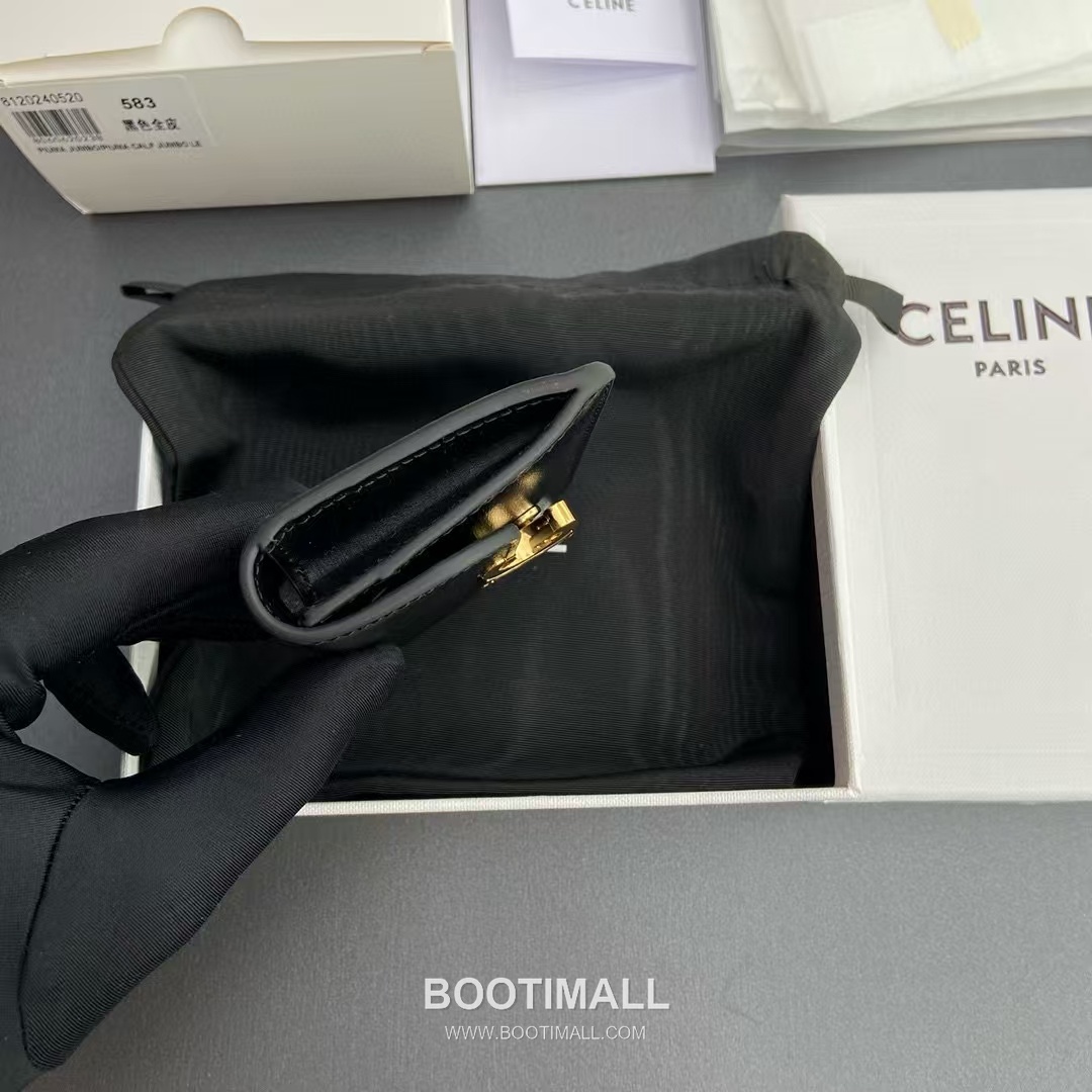 Celine Triomphe Calfskin Leather Card Holder Wallet with Flap Snap Closure Detail 셀린느 트리옹프 카프스킨 레더 플랩 스냅 클로저 카드홀더 지갑 10I582CPJ.04LU 10cm 3