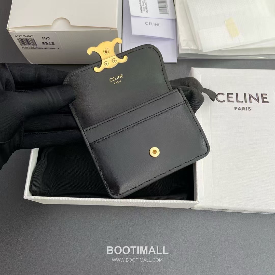 Celine Triomphe Calfskin Leather Card Holder Wallet with Flap Snap Closure Detail 셀린느 트리옹프 카프스킨 레더 플랩 스냅 클로저 카드홀더 지갑 10I582CPJ.04LU 10cm 6