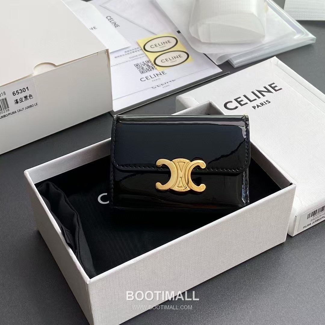 Celine Triomphe Patent Calfskin Leather Compact Wallet with Detachable Zip Card Holder Detail 셀린느 트리옹프 페이턴트 카프스킨 레더 탈착 지퍼 카드홀더 반지갑 10l653DS3.04LU652 9.5cm 1