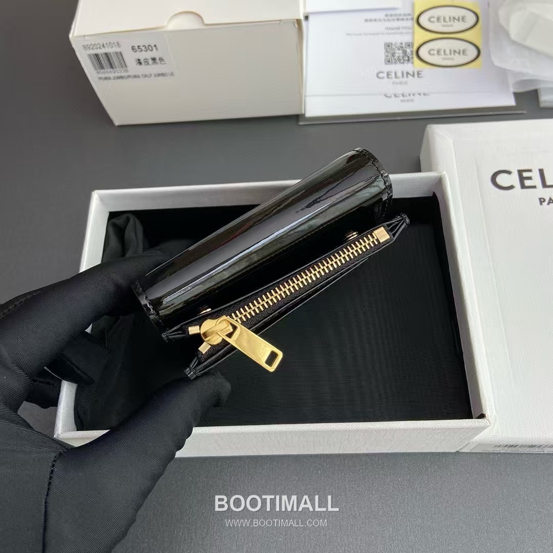 Celine Triomphe Patent Calfskin Leather Compact Wallet with Detachable Zip Card Holder Detail 셀린느 트리옹프 페이턴트 카프스킨 레더 탈착 지퍼 카드홀더 반지갑 10l653DS3.04LU652 9.5cm 2