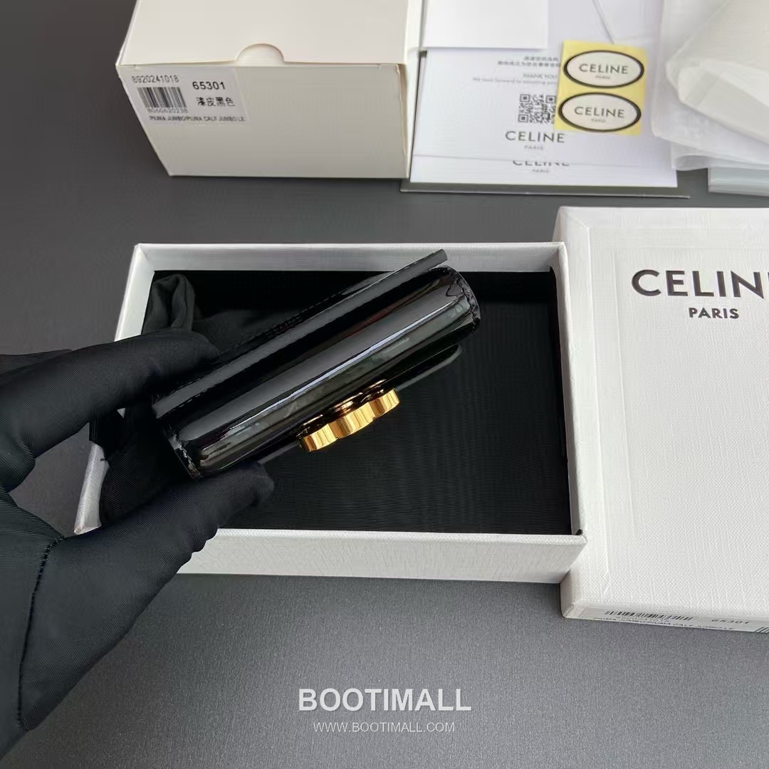 Celine Triomphe Patent Calfskin Leather Compact Wallet with Detachable Zip Card Holder Detail 셀린느 트리옹프 페이턴트 카프스킨 레더 탈착 지퍼 카드홀더 반지갑 10l653DS3.04LU652 9.5cm 3