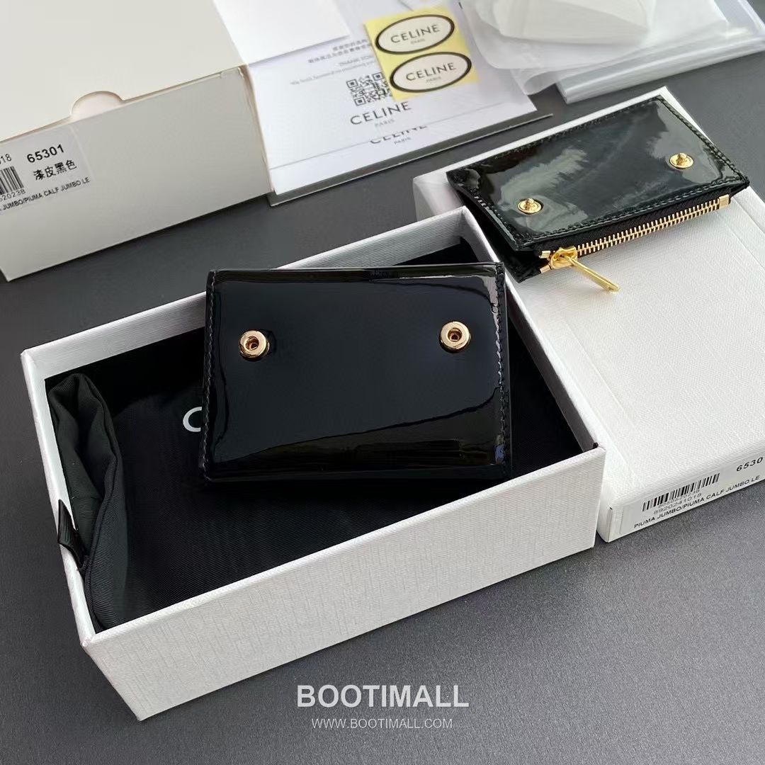 Celine Triomphe Patent Calfskin Leather Compact Wallet with Detachable Zip Card Holder Detail 셀린느 트리옹프 페이턴트 카프스킨 레더 탈착 지퍼 카드홀더 반지갑 10l653DS3.04LU652 9.5cm 4