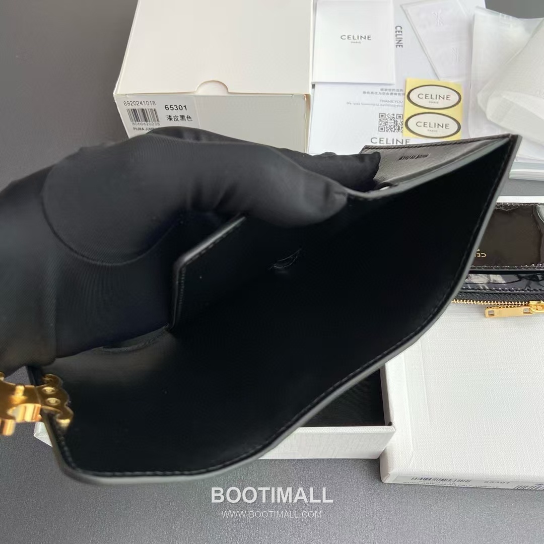 Celine Triomphe Patent Calfskin Leather Compact Wallet with Detachable Zip Card Holder Detail 셀린느 트리옹프 페이턴트 카프스킨 레더 탈착 지퍼 카드홀더 반지갑 10l653DS3.04LU652 9.5cm 6