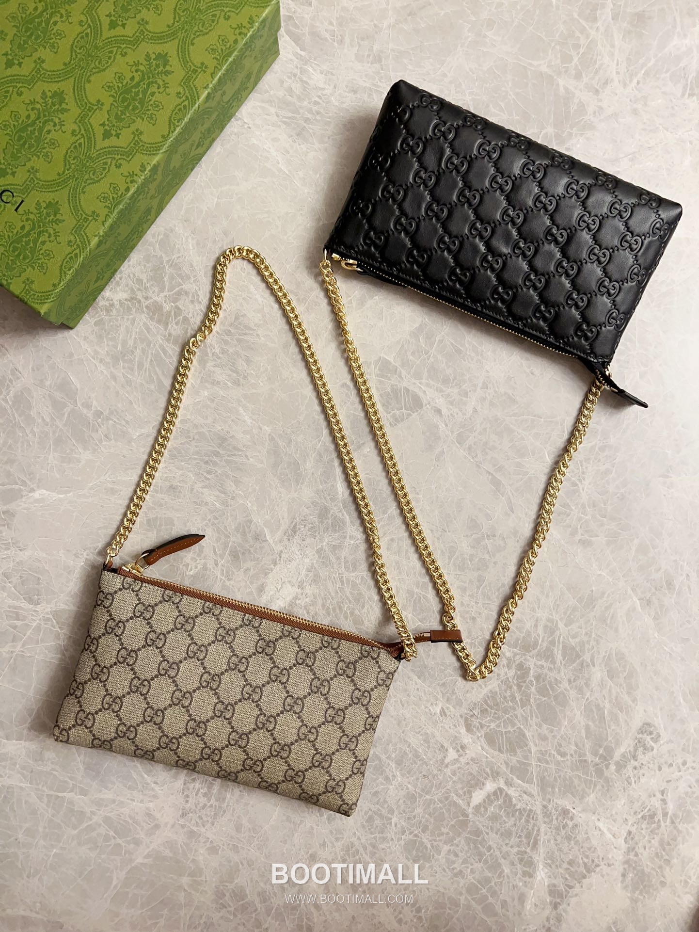 Gucci GG Supreme PVC Chain Shoulder Bag with Leather Trim Detail 구찌 GG 수프림 PVC 레더 트림 체인 숄더백 779791 23cm 9