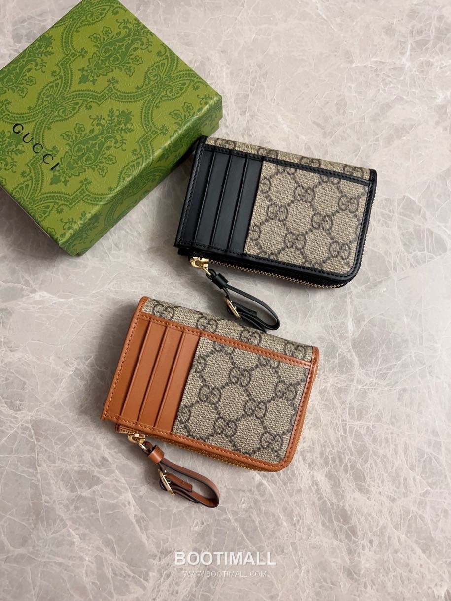 Gucci GG Supreme PVC Card Holder Wallet with Leather Trim and Snap Closure 구찌 GG 수프림 PVC 레더 트림 스냅 클로저 카드홀더 지갑 821804 13cm 6