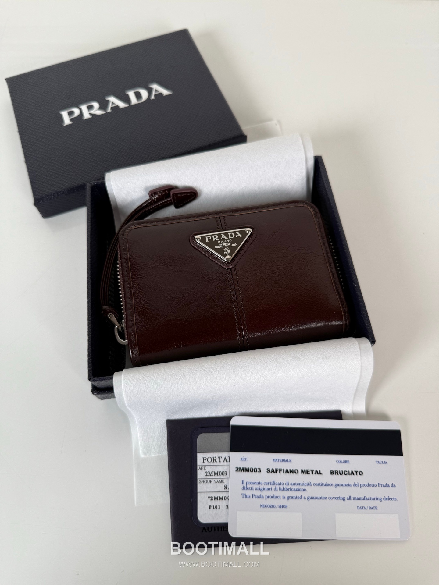 Prada Oiled Wax Calfskin Zip Card Holder with Pleated Slot Detail 프라다 오일드 왁스 카프스킨 플리츠 슬롯 지퍼 카드홀더 2MM003 11cm 9