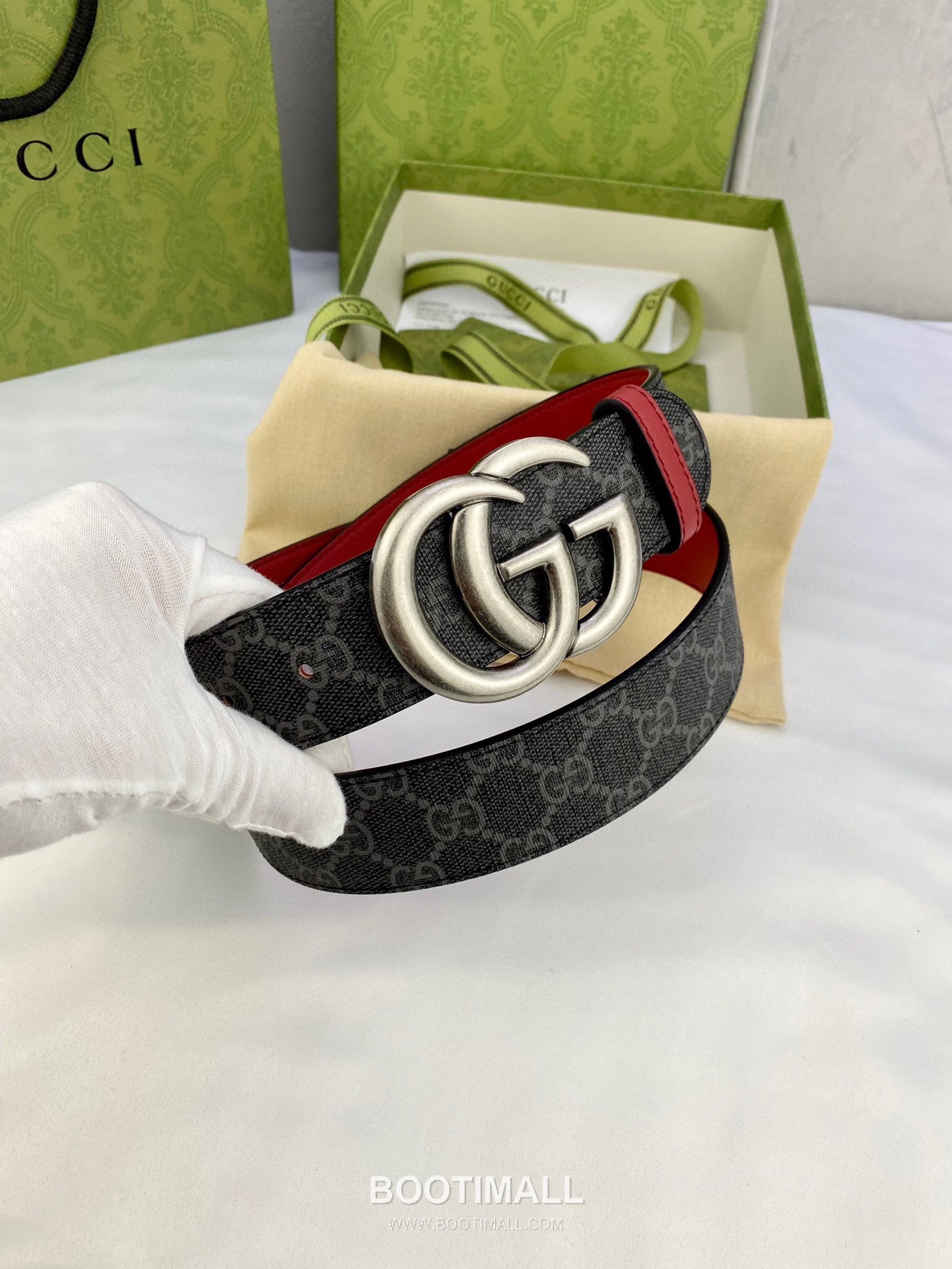 Gucci GG Marmont Monogram Canvas Reversible Belt with Double G Buckle Gold-Plated 구찌 GG 마몬트 모노그램 캔버스 리버서블 벨트 더블G 버클 황동 베이스 금도금 3.8cm 2