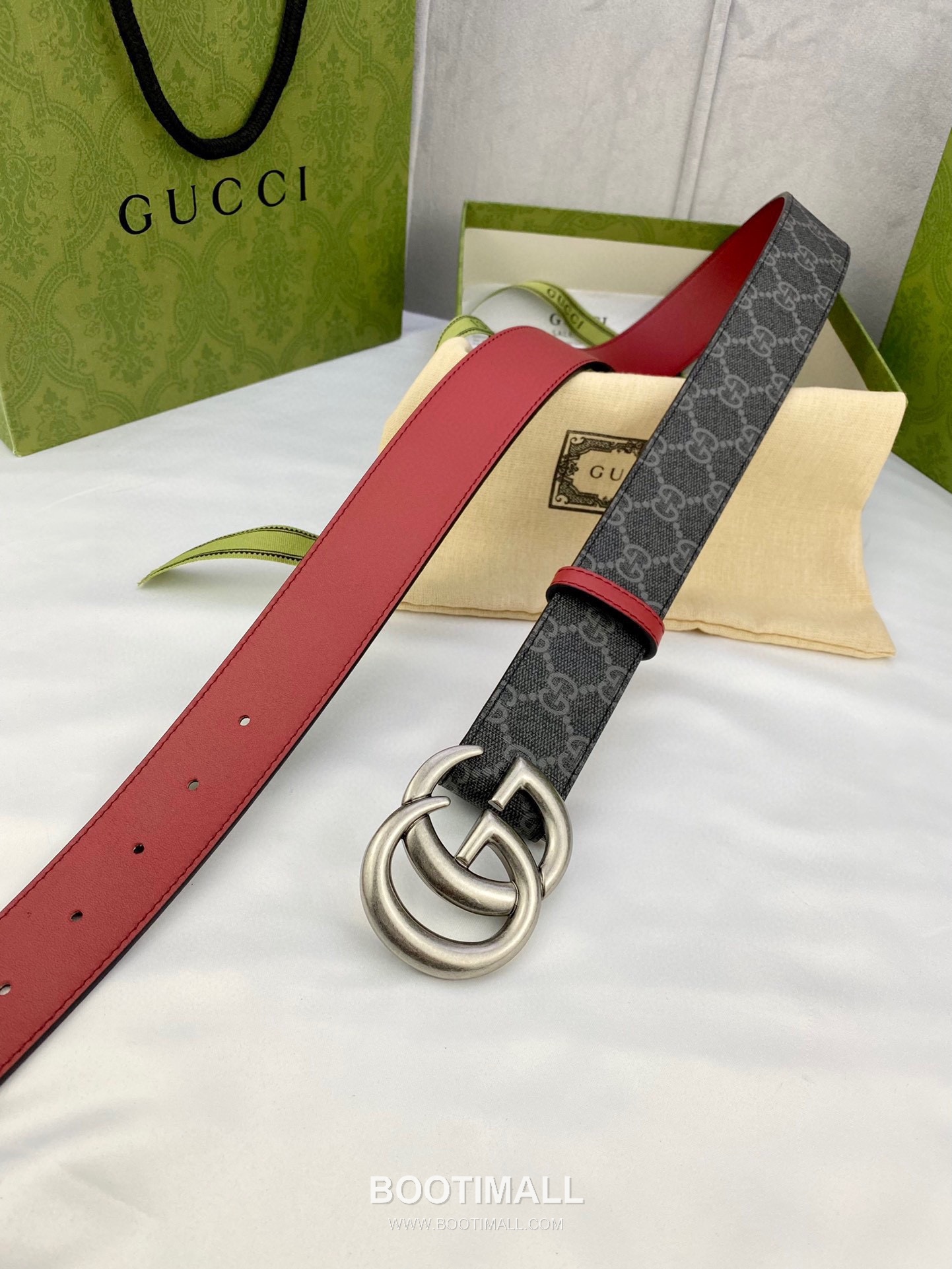 Gucci GG Marmont Monogram Canvas Reversible Belt with Double G Buckle Gold-Plated 구찌 GG 마몬트 모노그램 캔버스 리버서블 벨트 더블G 버클 황동 베이스 금도금 3.8cm 5