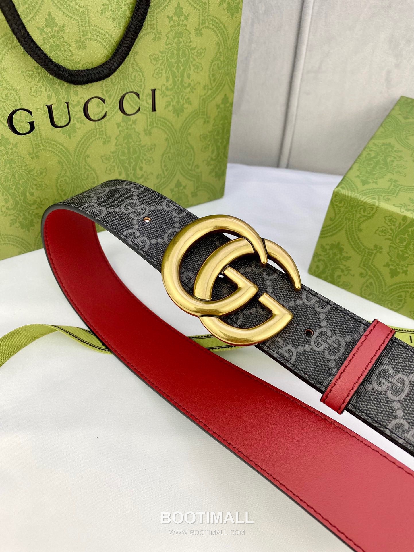 Gucci GG Marmont Monogram Canvas Reversible Belt with Double G Buckle Gold-Plated 구찌 GG 마몬트 모노그램 캔버스 리버서블 벨트 더블G 버클 황동 베이스 금도금 3.8cm 9