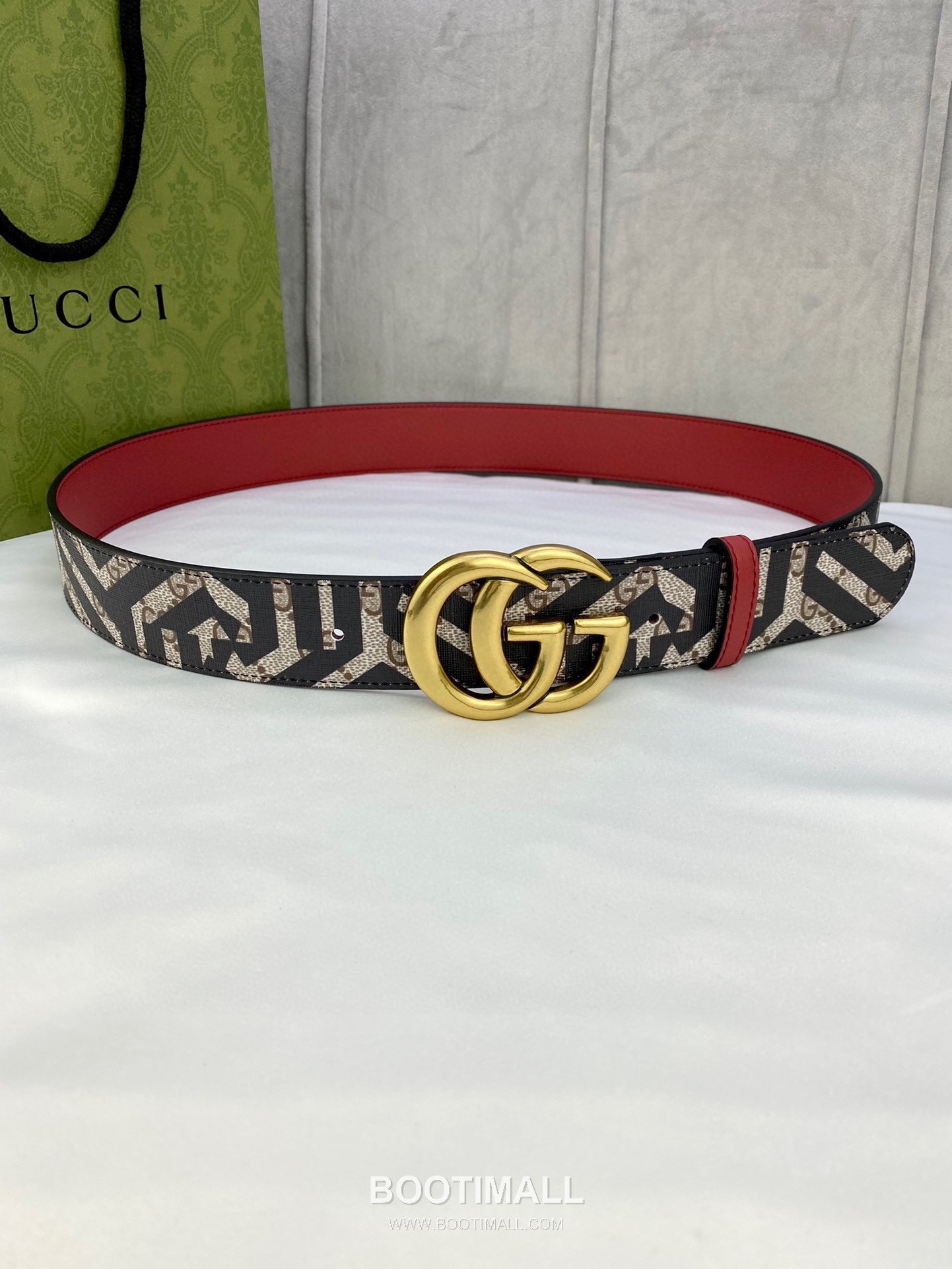 Gucci GG Marmont Monogram Canvas Reversible Belt with Double G Buckle Gold-Plated 구찌 GG 마몬트 모노그램 캔버스 리버서블 벨트 더블G 버클 황동 베이스 금도금 3.8cm 1