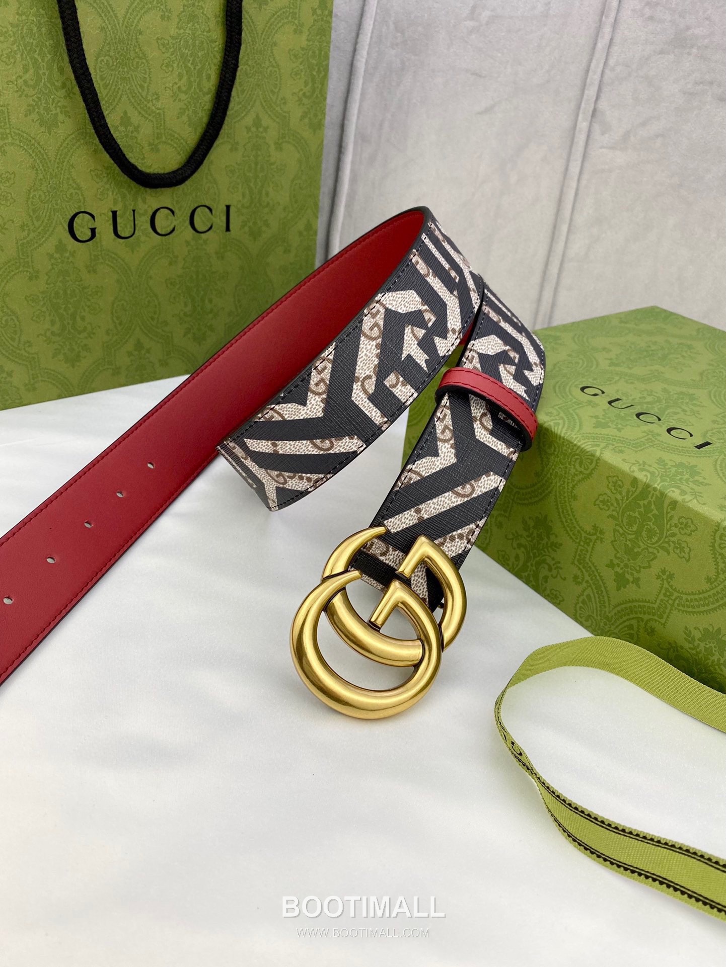 Gucci GG Marmont Monogram Canvas Reversible Belt with Double G Buckle Gold-Plated 구찌 GG 마몬트 모노그램 캔버스 리버서블 벨트 더블G 버클 황동 베이스 금도금 3.8cm 3