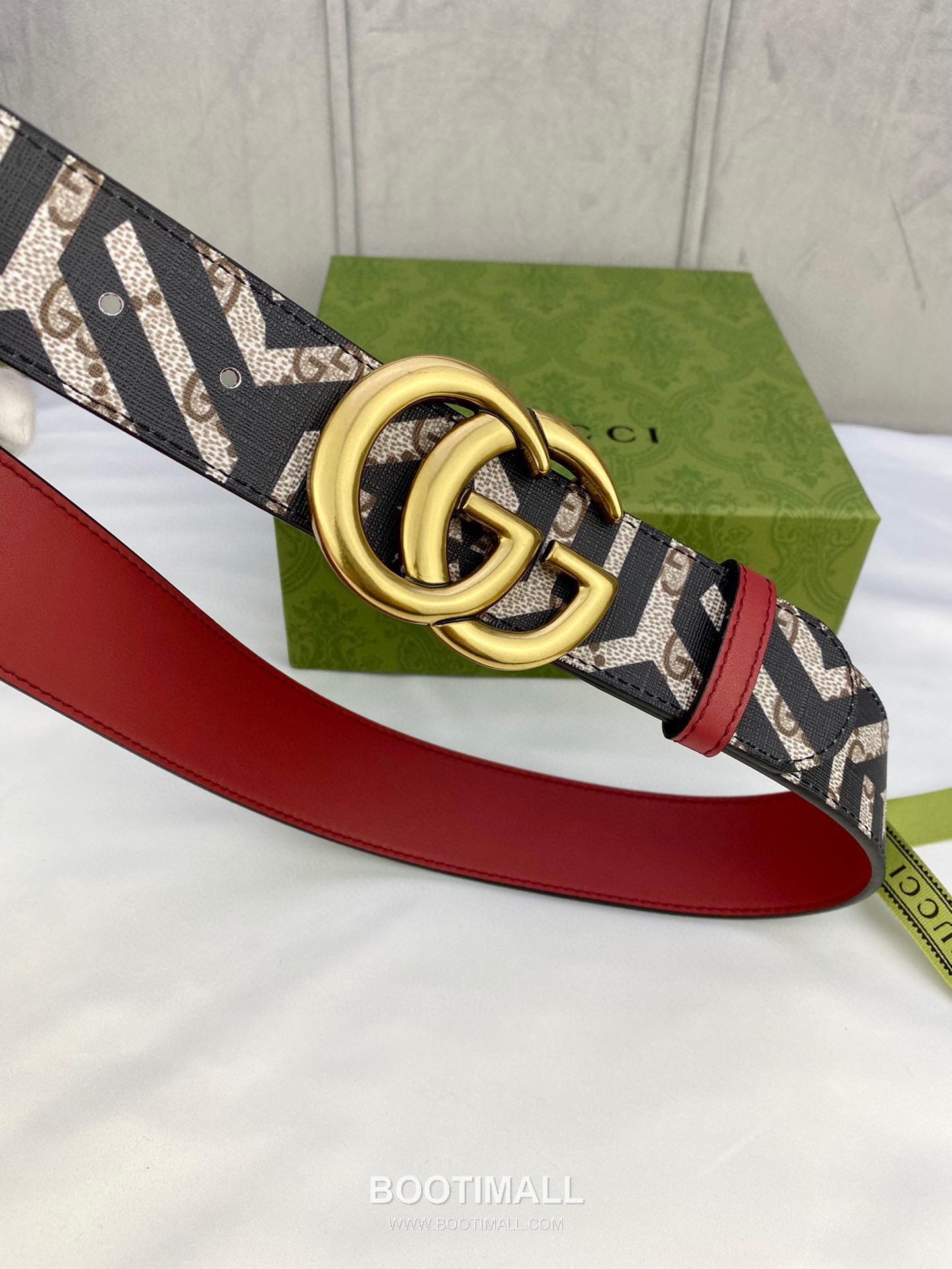 Gucci GG Marmont Monogram Canvas Reversible Belt with Double G Buckle Gold-Plated 구찌 GG 마몬트 모노그램 캔버스 리버서블 벨트 더블G 버클 황동 베이스 금도금 3.8cm 4