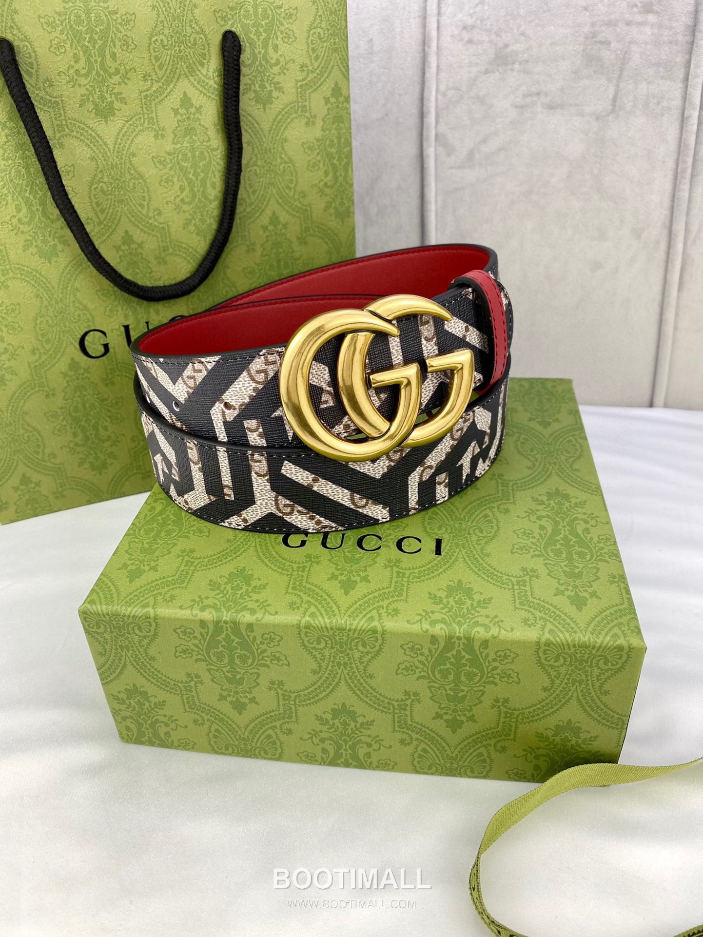 Gucci GG Marmont Monogram Canvas Reversible Belt with Double G Buckle Gold-Plated 구찌 GG 마몬트 모노그램 캔버스 리버서블 벨트 더블G 버클 황동 베이스 금도금 3.8cm 5