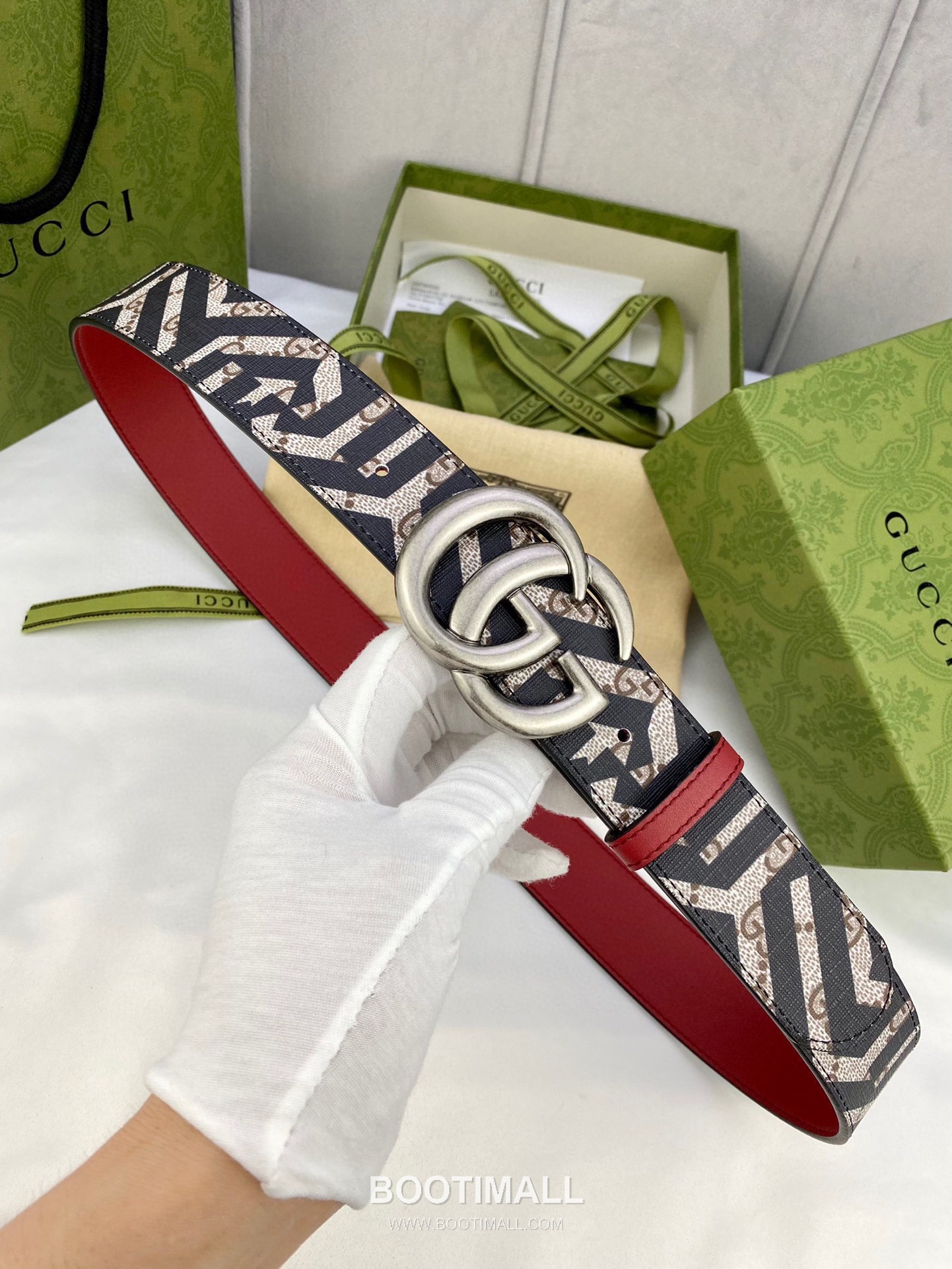 Gucci GG Marmont Monogram Canvas Reversible Belt with Double G Buckle Gold-Plated 구찌 GG 마몬트 모노그램 캔버스 리버서블 벨트 더블G 버클 황동 베이스 금도금 3.8cm 6