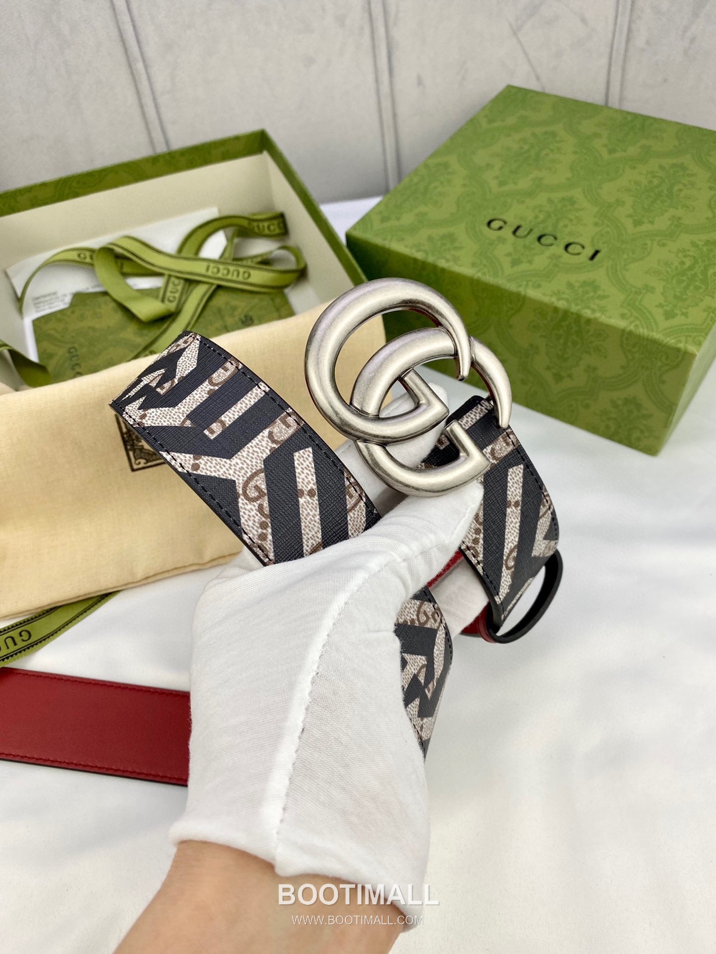 Gucci GG Marmont Monogram Canvas Reversible Belt with Double G Buckle Gold-Plated 구찌 GG 마몬트 모노그램 캔버스 리버서블 벨트 더블G 버클 황동 베이스 금도금 3.8cm 7