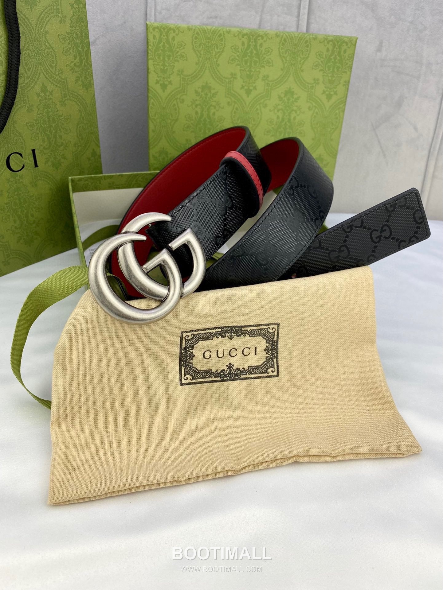 Gucci GG Marmont Monogram Canvas Reversible Belt with Double G Buckle Gold-Plated 구찌 GG 마몬트 모노그램 캔버스 리버서블 벨트 더블G 버클 황동 베이스 금도금 3.8cm 3