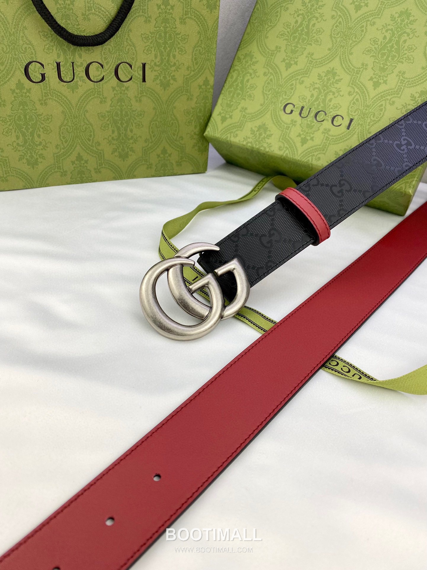Gucci GG Marmont Monogram Canvas Reversible Belt with Double G Buckle Gold-Plated 구찌 GG 마몬트 모노그램 캔버스 리버서블 벨트 더블G 버클 황동 베이스 금도금 3.8cm 5
