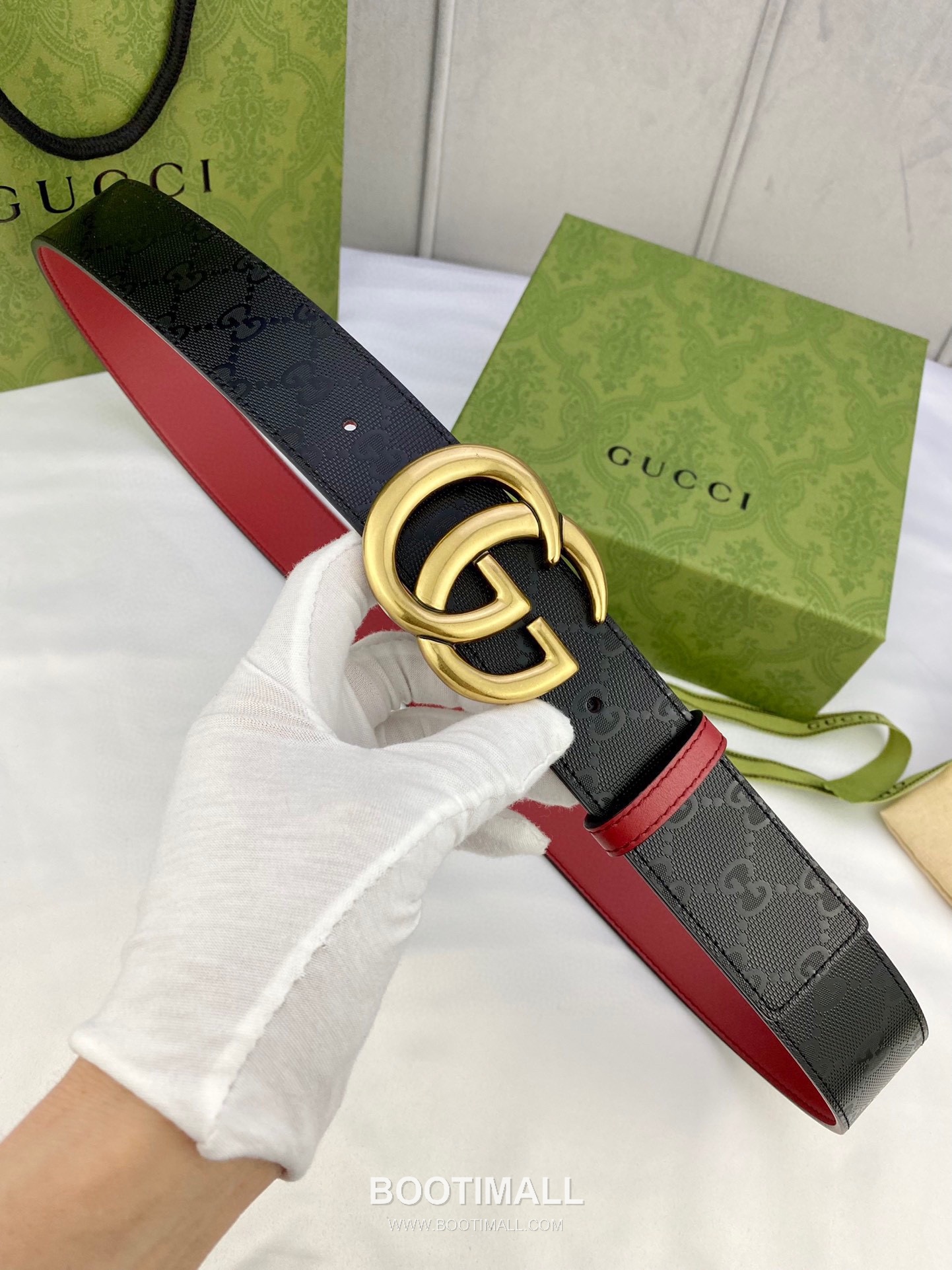 Gucci GG Marmont Monogram Canvas Reversible Belt with Double G Buckle Gold-Plated 구찌 GG 마몬트 모노그램 캔버스 리버서블 벨트 더블G 버클 황동 베이스 금도금 3.8cm 6