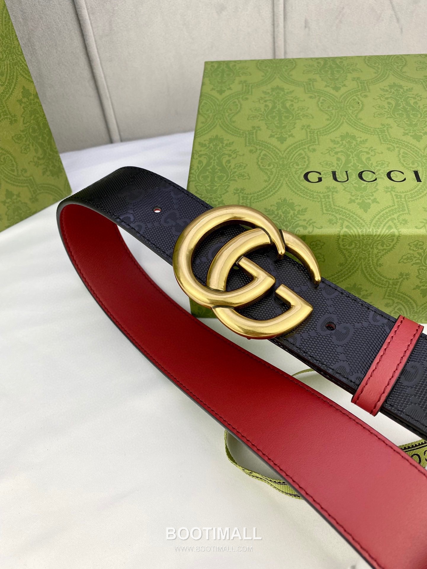 Gucci GG Marmont Monogram Canvas Reversible Belt with Double G Buckle Gold-Plated 구찌 GG 마몬트 모노그램 캔버스 리버서블 벨트 더블G 버클 황동 베이스 금도금 3.8cm 9