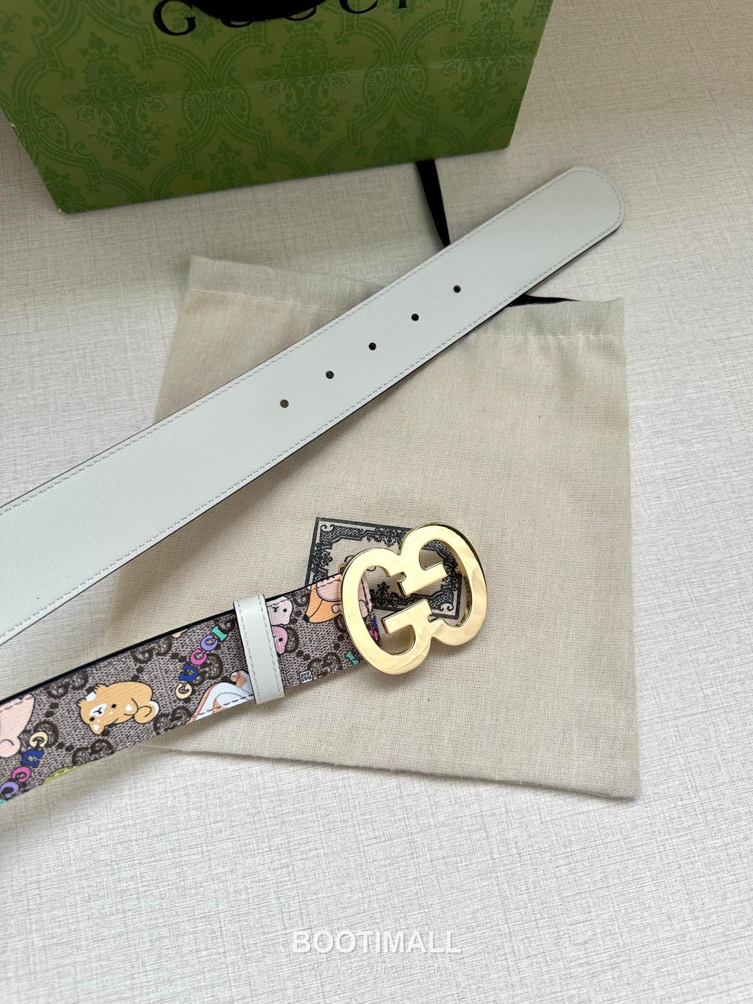 Gucci GG Marmont GG Supreme Canvas Reversible Belt with Double G Buckle Gold-Plated 구찌 GG 마몬트 GG 슈프림 캔버스 리버서블 벨트 더블G 버클 황동 베이스 금도금 3.8cm 8