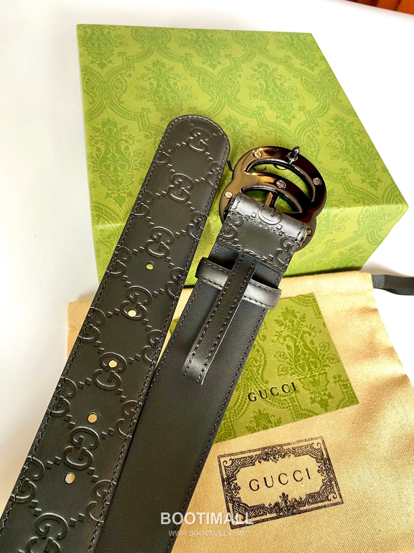 Gucci Signature Calfskin Embossed Leather Belt with GG Buckle Gold-Plated 구찌 시그니처 카프스킨 엠보싱 레더 벨트 GG 버클 황동 베이스 금도금 3.8cm 3