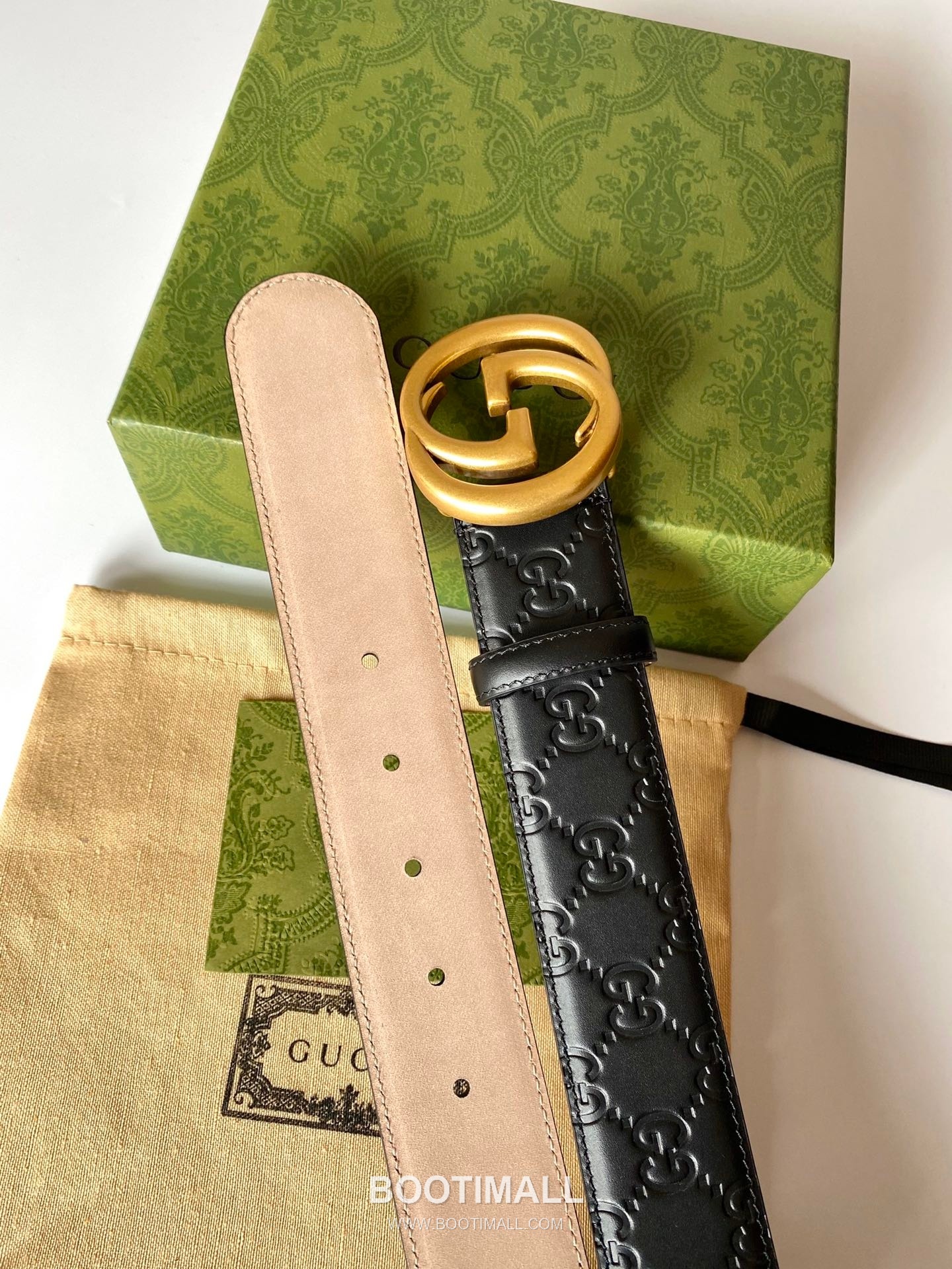 Gucci Signature Calfskin Embossed Leather Belt with GG Buckle Gold-Plated 구찌 시그니처 카프스킨 엠보싱 레더 벨트 GG 버클 황동 베이스 금도금 3.8cm 4