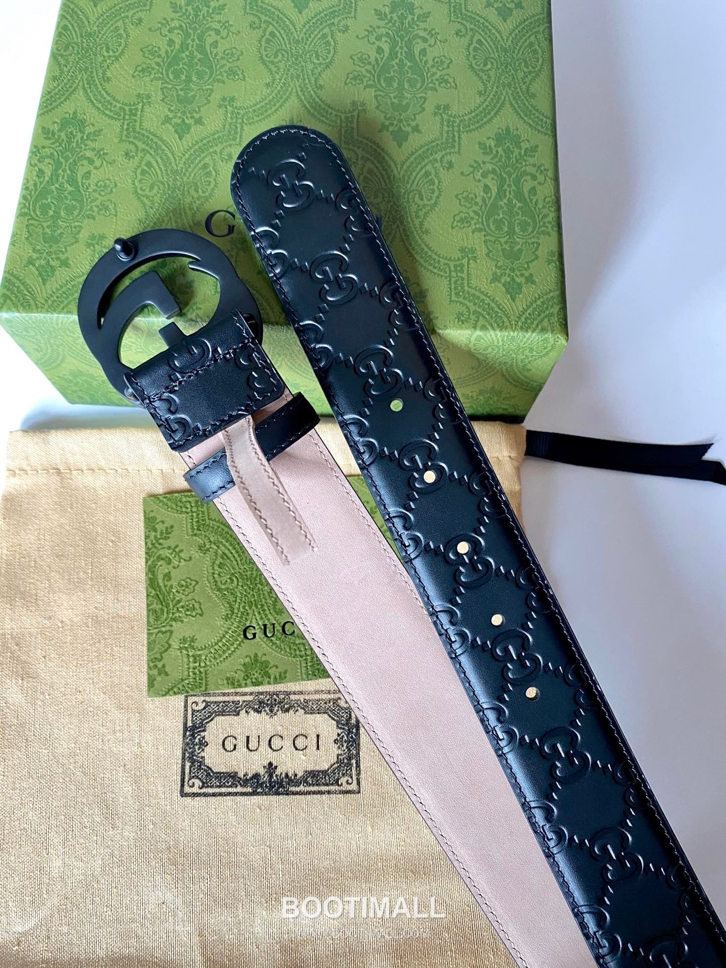 Gucci Signature Calfskin Embossed Leather Belt with GG Buckle Gold-Plated 구찌 시그니처 카프스킨 엠보싱 레더 벨트 GG 버클 황동 베이스 금도금 3.8cm 5