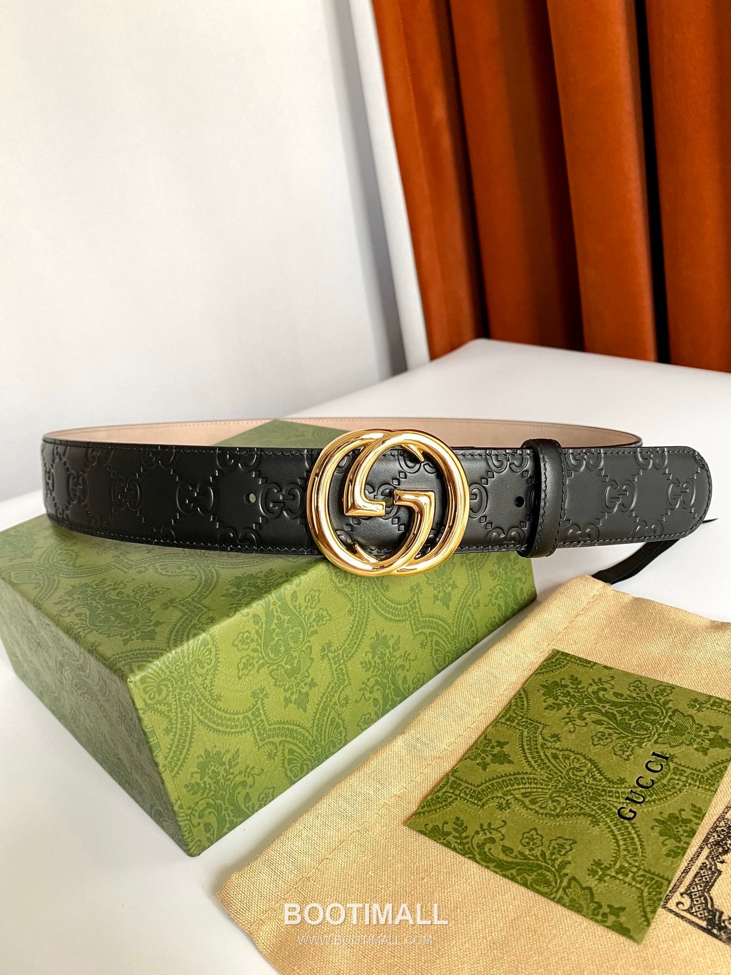 Gucci Signature Calfskin Embossed Leather Belt with GG Buckle Gold-Plated 구찌 시그니처 카프스킨 엠보싱 레더 벨트 GG 버클 황동 베이스 금도금 3.8cm 2