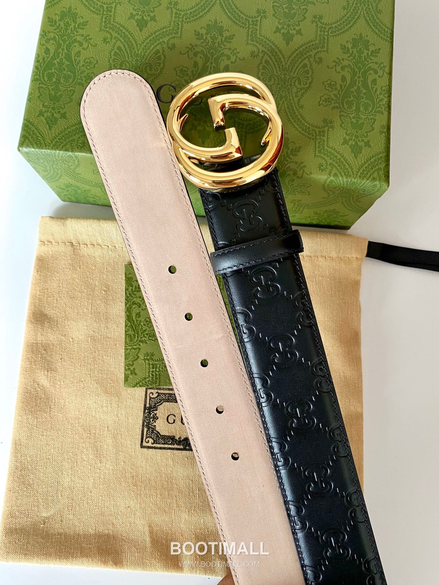 Gucci Signature Calfskin Embossed Leather Belt with GG Buckle Gold-Plated 구찌 시그니처 카프스킨 엠보싱 레더 벨트 GG 버클 황동 베이스 금도금 3.8cm 4